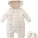 Newborn Baby Snowsuit Cute Bear Hoodie Infant Warm Rompers Unisex Double Zipper Jumpsuit Outwear (3-6 Months, White)