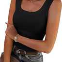 SVALIY Summer Womens Tank Tops 2026 Square Neck Fitted Sleeveless Shirts for Women Ribbed Basic Top, Black Large