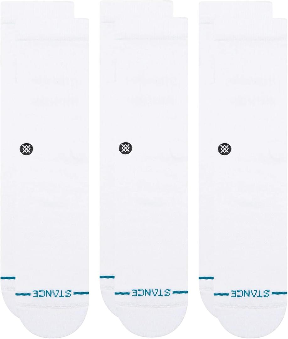 Stance Icon Classic Casual Crew Socks 3-Pack, Cotton Blend and Cushioning Arch Support (White, XL)