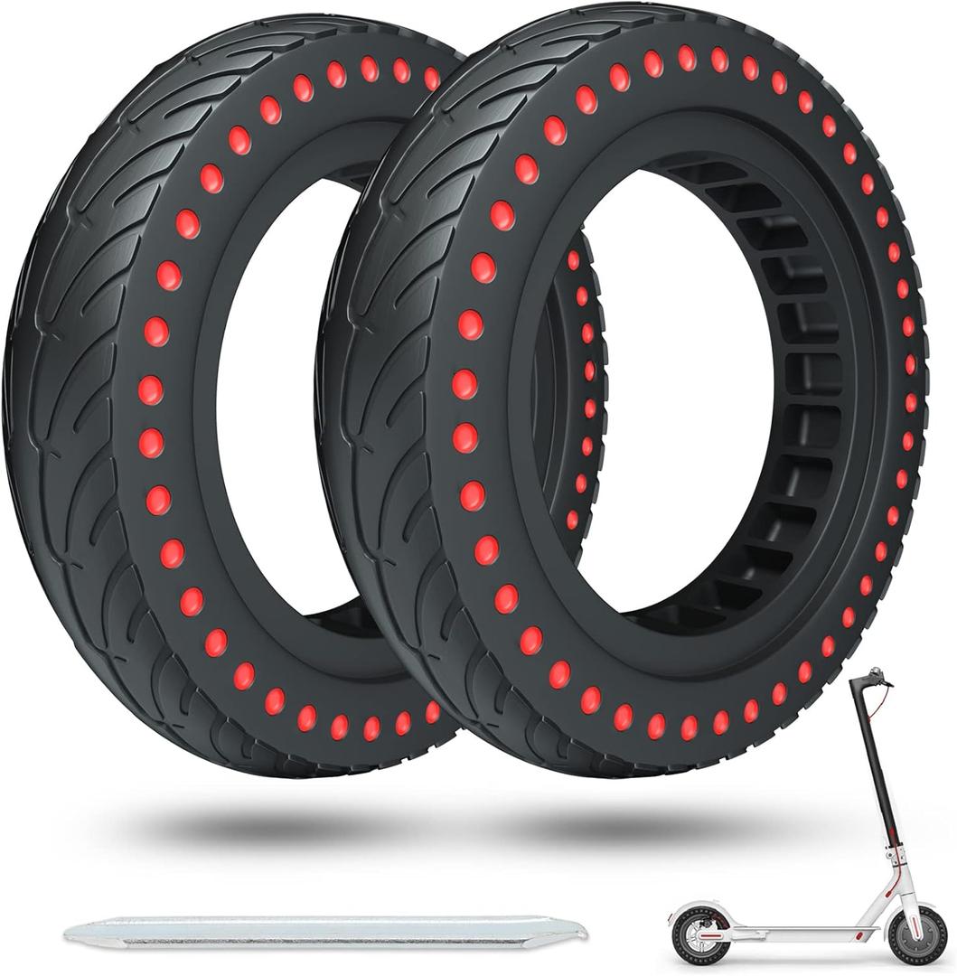 Solid Tire for Xiaomi m365 Electric Scooter Mijia Mi m365 pro/gotrax gxl V2/gotrax XR, 8.5 inches Electric Scooter Wheels 8 1/2'' Front or Rear Replacement Honeycomb Solid Tires (Red dot 2 Pieces)