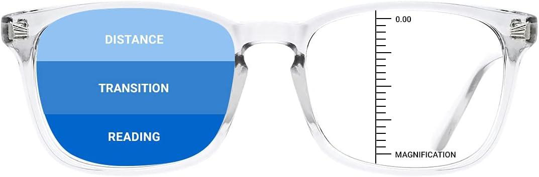 TIJN Progressive Multifocus Reading Glasses for Women Anti Blue Light Blocking Readers Vintage Square Nerd Eyeglasses (02-transparent)