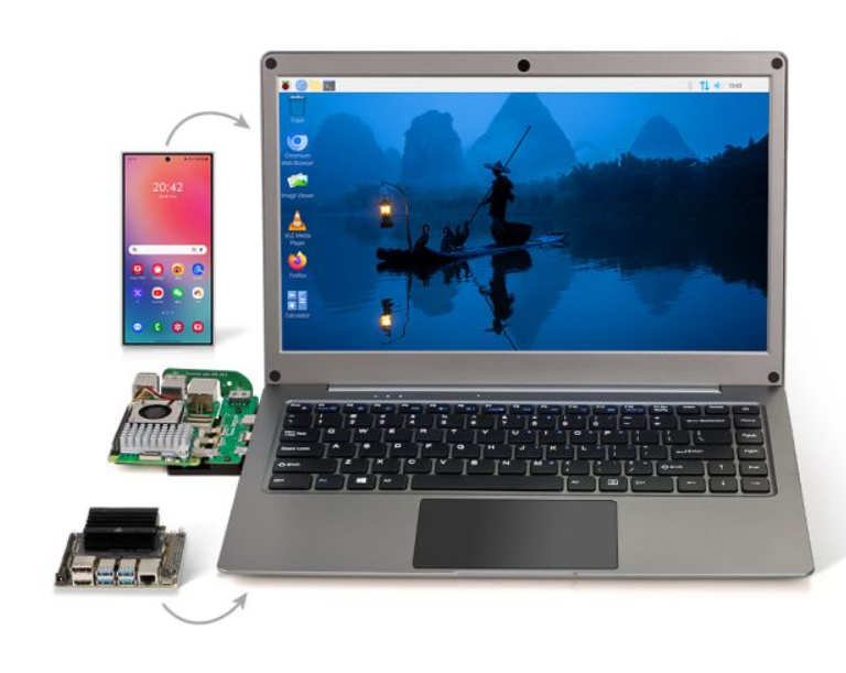 ELECROW Portable Monitor with Keyboard, 14 Inch Lapdock Display with Built-in Battery & RPi5 Adapter, 1080P FHD IPS USB C Computer Monitors Compatible with Raspberry Pi, PC, Phone, Mac, Game Console