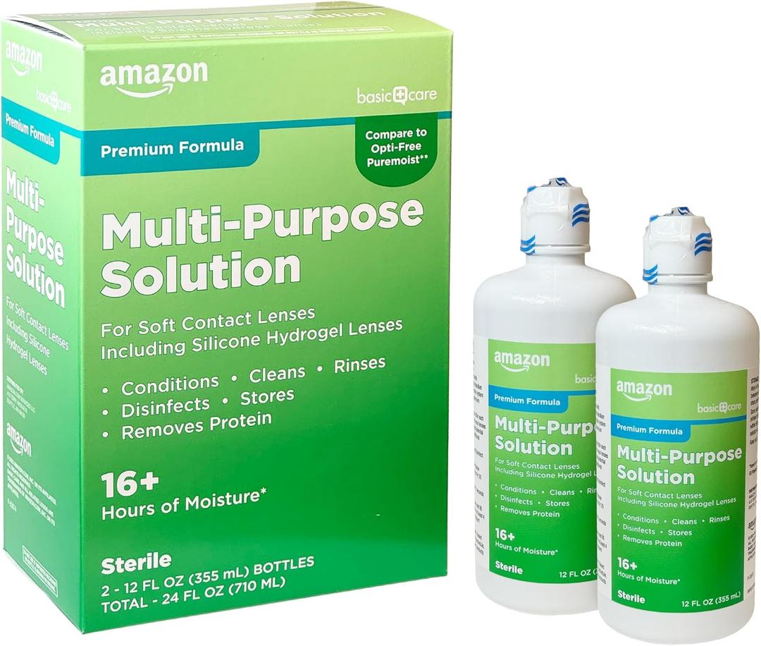 Amazon Basic Care Multi-Purpose Contacts Solution - Premium Formula, 12 fl oz (Pack of 2)