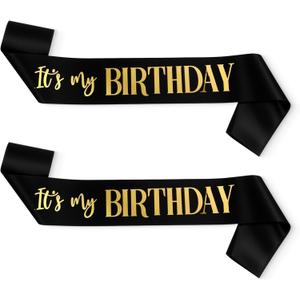 It's My Birthday Sash 2 Packs Birthday Sash for Women Black and Blakc Happy Birthday-Sash for Women Men Birthday-Party Gifts