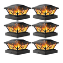 LETMY 6 Pack Solar Flame Post Cap Lights Outdoor-Flickering Flame & Warm Light Modes, Waterproof Fence Post Solar Lights Outdoor for Garden Yard Fence Deck, Fits 4x4, 4.5x4.5 or 5x5 Vinyl/Wooden Posts
