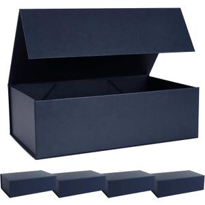Navy Blue Gift Box with Magnetic Lids 13.8x8.3x4.4 in, Bridesmaid Groomsman Proposal Box, Large Rectangle Storage Box 5 Pack