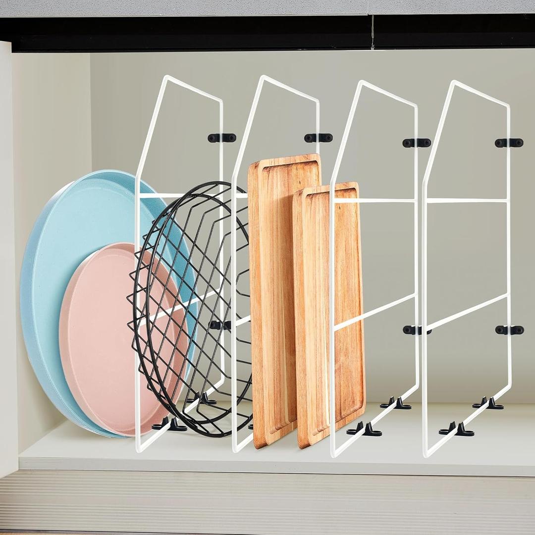 Blulu 4 Pcs Baking Sheet Organizer 18" x 20" Tray Dividers for Cabinets Kitchen Cabinet Dividers Vertical for Baking Sheets Chrome Pan Rack Storage Wires for Kitchen Cupboards(White)