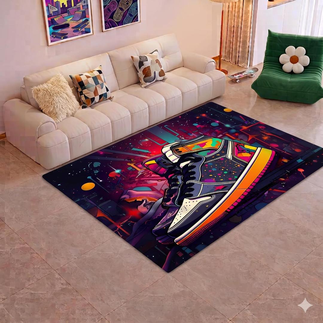 Sneakers AreaRug - 5' x 7' Basketball Shoes Rug Colorful Sport Shoes Carpet Modern Popular Floor Mat for Bedroom Livingroom Playroom Home Decor Mat