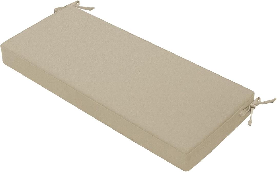 Favoyard Outdoor Bench Cushion 42 x 18 Inch Waterproof Patio Furniture Cushions 3-Year Color Fastness Garden Sofa Settee Couch Swing Pads with Handle and Attach Ties, Beige