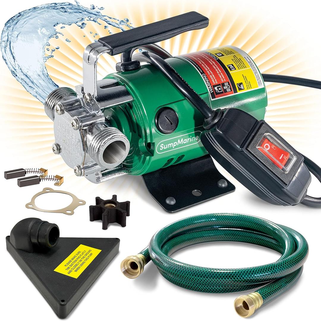 SumpMarine Water Transfer Pump, 115V 330 Gallon Per Hour - Portable Electric Utility Pump with ON/OFF Switch and 6' Water Hose Kit - Remove Water From Garden, Hot Tub, Pool, Aquariums