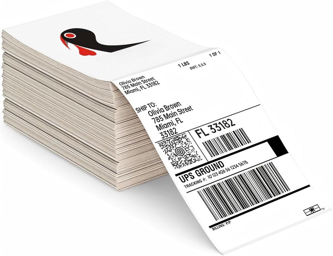 4x6 Thermal Labels 500/Stack, HUOJI Shipping Thermal Labels 4x6 Fanfold Compatible with Rollo, Zebra, MUNBYN Printers (Commercial Grade)