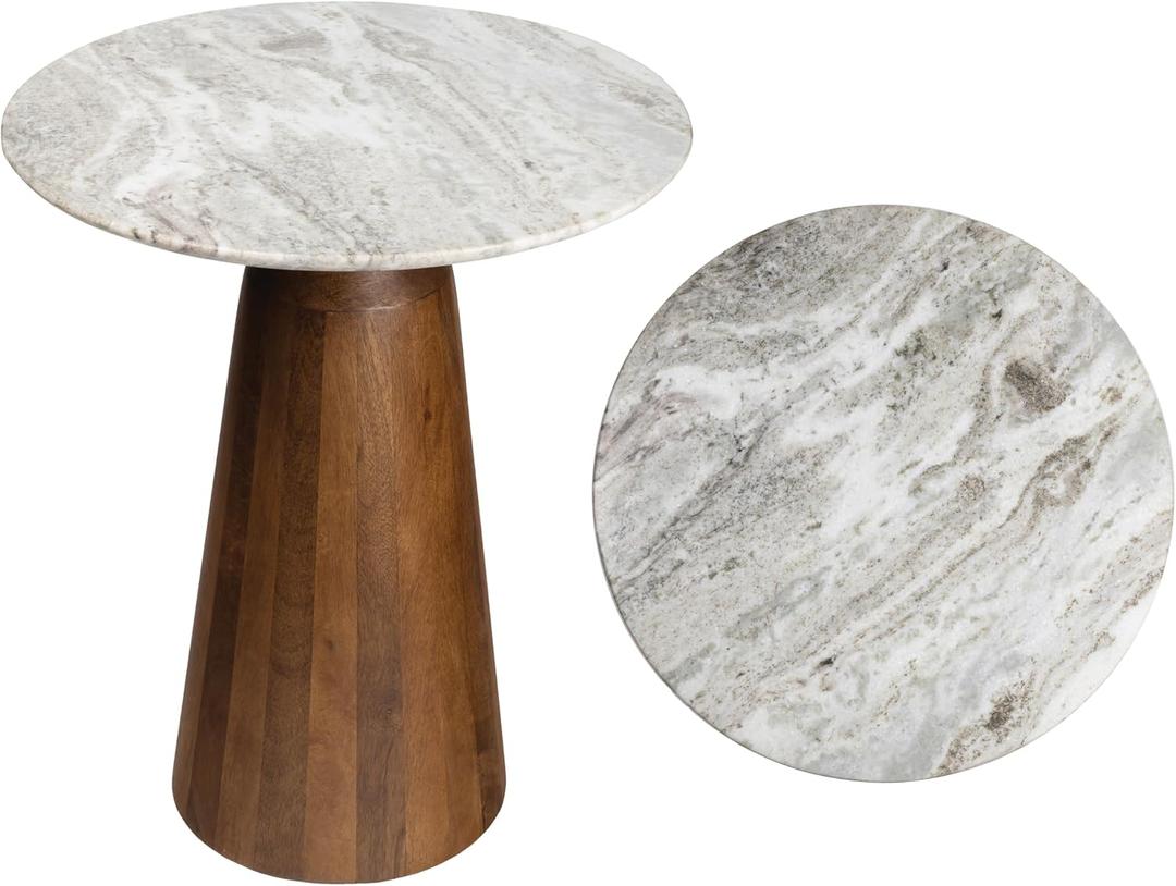 JONATHAN Y END5003B Kaito 18" Rustic Minimalist Round Marble/Wood Accent Table, Side Table, End Table for Living Room, Bedroom, White Marble/Honey Wood