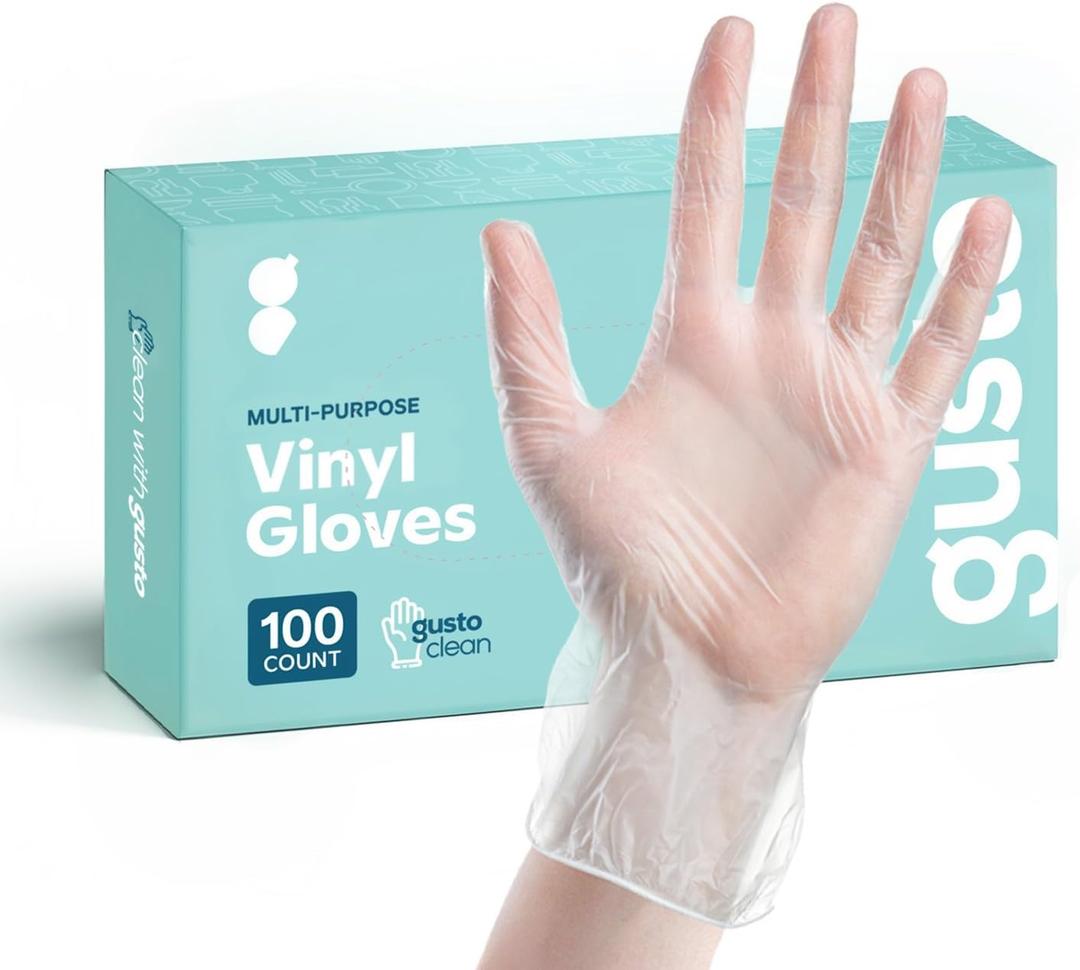 GUSTO Disposable Vinyl Gloves  Clear, Latex-Free, Powder-Free, BPA-Free  Safe for Food Handling, Cooking & Cleaning (Medium)
