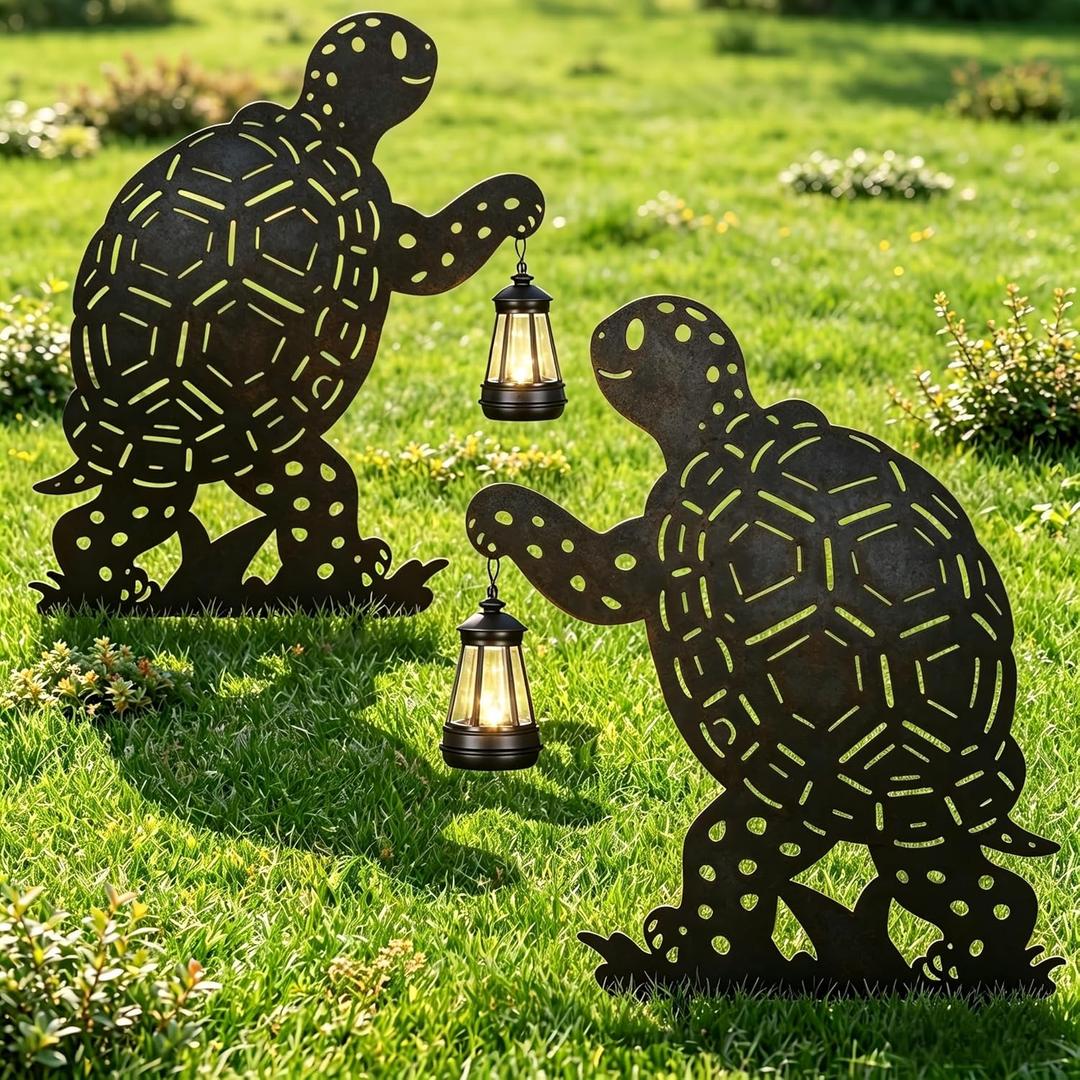 nawaza Turtle Metal Garden Stakes Decorative 2Pack,Solar Lights Outdoor Garden Decor Stake,Birthday Gifts for Mom Women,Decorative Metal Housewarming Ornament for Lawn Patio Yard Pathway Black.