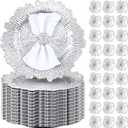 Dandat 100 Pcs/ 50 Set Charger Plate Bulk 13'' Floral Reef Plates with Napkin Ring Plastic Dinner Charger Hollow Out Flower Napkin Holder Plastic Plate for Table Setting Wedding Party (Silver)