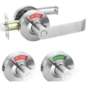Malimali Commercial Door Handle with Occupied Sign, Bathroom Door Handle with Lock, Stainless Steel Privacy Door Handle Hardware Door Lever Lock for Restroom Public Washroom, Satin Chrome