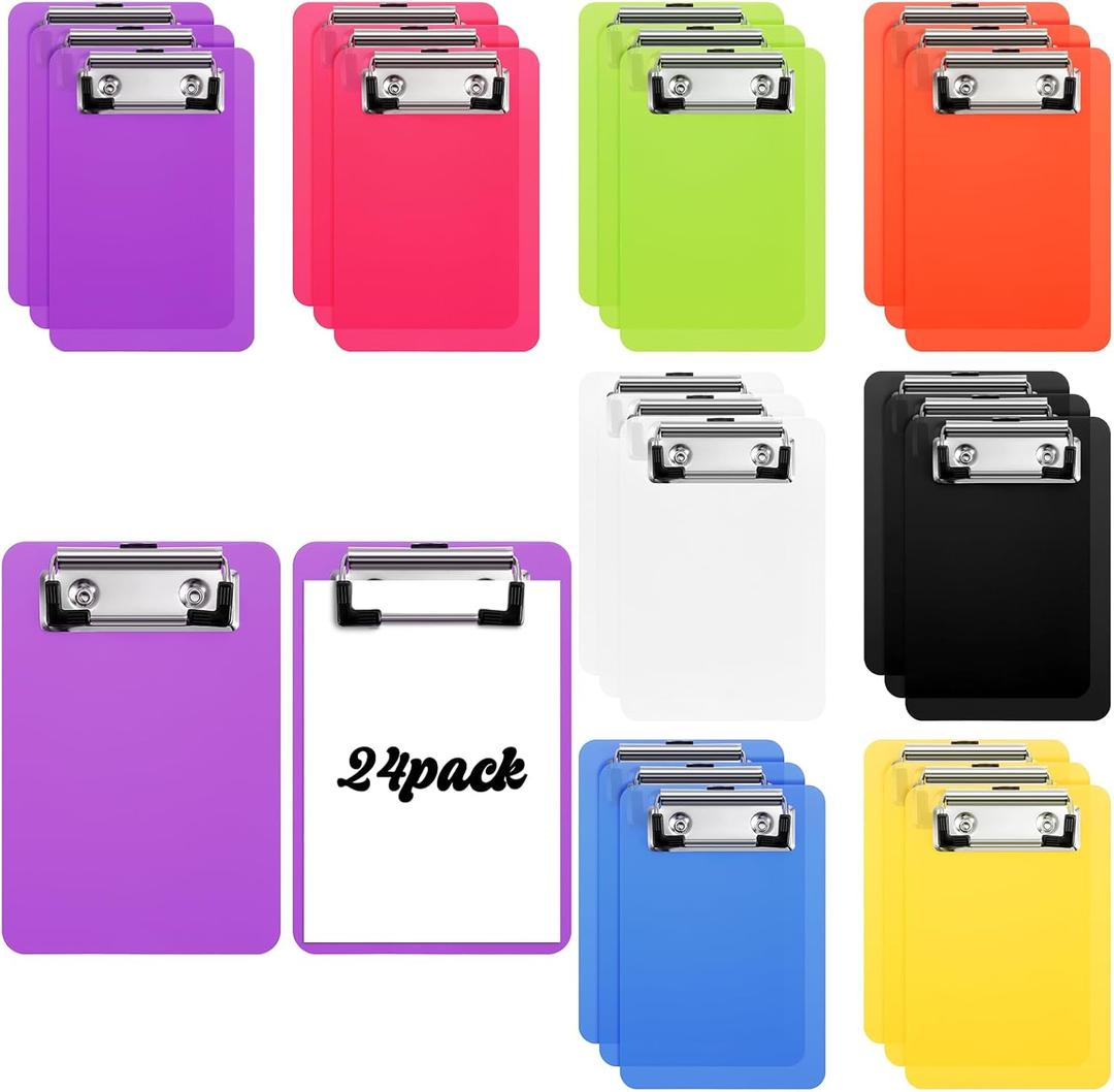 cobee Small Clipboards 4 x 6 Inch,24 Pack Plastic Colorful Mini Clipboard Memo Size with Low Profile Clip Pocket Clip Board for Offices Classroom Nursing Shopping Lists (8 Colors)