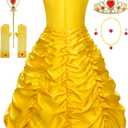 Princess Costume Dresses for Girls Costumes Halloween Cosplay Birthday Outfit Yellow (Yellow), 

Size: 4(120)
