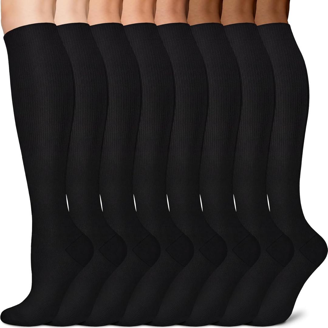 Sooverki Copper Compression Socks for Men & Women 8 Pack 15-20mmHg - Knee High Stockings Best Support for Running Athletic, Size: Small-Medium