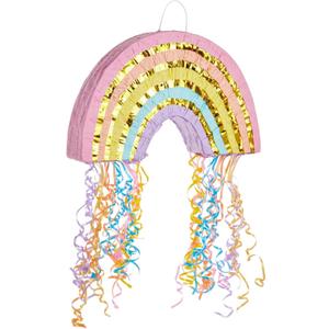 BLUE PANDA Rainbow Pull String Pinata for Pastel Birthday Decorations, Gender Reveal Party Supplies, and Birthday Party (Small, 16.5 x 10 x 3 In)
