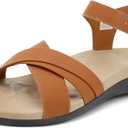 UTENAG Women's Comfortable Walking Flat Sandals Arch Support Ankle Strap Strappy Sandals