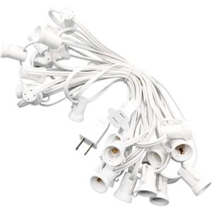 Christmas Light Stringer, C7 / E12 (Candelabra Base) Light Strand 12 Spacing, 25 Sockets 25ft SPT-1 18AWG White Wire, Fits C7 Incandescent or LED Bulbs