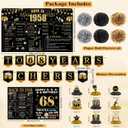 68th Birthday Decorations for Women Men, 18PCS Black Gold Back in 1958 Banner Decorations, Bday Backdrop, 68 Year Old Banner for Mother Dad, Birthday Card, 6 Paper Poms 9 Honeycomb Balls