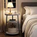 Round Side Table 3-Tier end Table for Living Room, Small Nightstand 15.75in, Without Charging Station