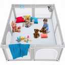 TODALE Extra Large Playpen for Babies and Toddlers - 79"x70" Tear-Resistant Indoor/Outdoor Yard with Safety Gate in Grey for Infants & Toddlers - Foldable Baby Playpen