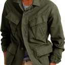 Runcati Mens Lightweight Safari Jacket Button Up Cotton Outdoor Military Cargo Long Sleeve Outwear (Large, Army Green)