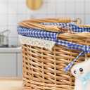 Easter Basket with Grass, 12 Plastic Eggs and Bunny Charm, Medium Oval Wicker Picnic Gift Basket with Lined Interior for Kids Egg Hunt, Candy, Toys, Spring Decor and Table Centerpieces, Blue Gingham