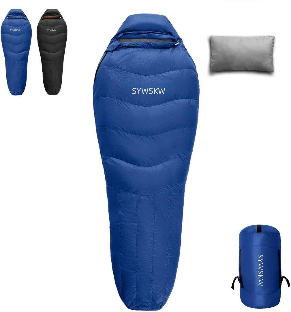 Down Sleeping Bag with Pillow for Backpacking,15 5 0 Wide Down Sleeping Bag (86.6 in x 33.5 in) for Adults, Youth Camping and Hiking Outdoor with 680FP Duck Down