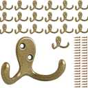 20 Pack Coat Hooks Wall Hooks for Hanging, Heavy Duty Double Prong Metal Hook Wall Mounted for Living Room, Bathroom, Kitchen, Bedroom for Coat, Bag, Scarf, Towel, Hat, Key, Cup (Bronze)
