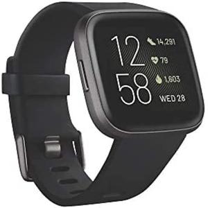 Fitbit Versa 2 Health and Fitness Smartwatch with Heart Rate, Music, Alexa Built-In, Sleep and Swim Tracking, Black/Carbon, One Size (S and L Bands Included)