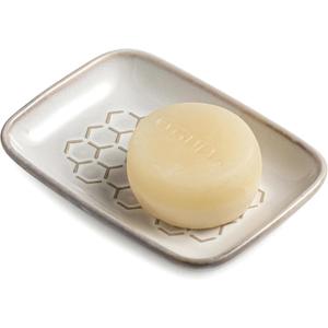 Gomakren Soap Dish for Shower, Ceramic Bar Soap Holder with Honeycomb Design, Soap Saver Tray for Bathroom Kitchen Sink, Sponge & Organizer Tray, Upscale Look, 5.5 Inch, Beige