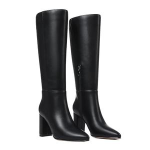 AOSPHIRAYLIAN Knee High Boots Women Black Boots Knee High Pointed Toe Chunky Heel Side Zipper Block Heel Fashion Dress Womens Shoes, Size 7.5