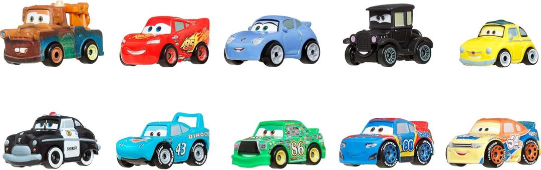 Mattel Disney Pixar Cars Toy Vehicles 10-Pack, Set of 10 Mini Racers of Favorite Characters from the First Cars Movie