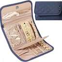 BELALIFE Travel Jewelry Case Organizer, Foldable Storage Roll for Earrings, Necklaces, Rings, Bracelets, Brooches, Blue-Gray