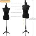 Manikin 49.6”-63.4”Height Adjustable Female Dress Model Display Torso Body Wooden Tripod Stand Clothing Forms High Density Foam Portable Display Mannequin (Black)