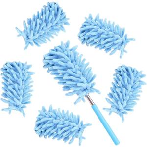 Microfiber Duster for Cleaning,6 Pcs Hand Washable Dusters with 11" to 29.5" Reachable Pole,Small Dusters for Cleaning Office Car Computer Furniture Sofa Ceiling Fan (Blue)