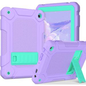 MENZO All-New Case for 8" Tablet, Slim Shockproof Rugged High Impact Protective Case with Kickstand, Light Purple+Turquoise
