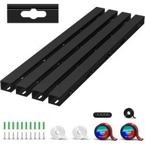 Cable Hider Raceway Kit, Magnetic Cable Management Under Desk with Upgraded Aesthetic Large Hole, Cord Organizer Kit for Hiding Computer, Gaming Desk, Network, Power Cord, TV - 4PCS 4x15.7in Black