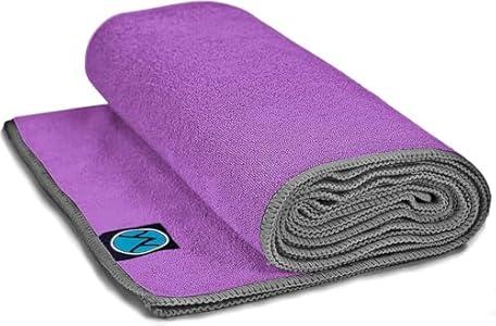Youphoria Yoga Microfiber Non-Slip Towel - Hot Yoga Mat Towel for Enhanced Grip and Sweat Absorption - Purple with Gray Stitching