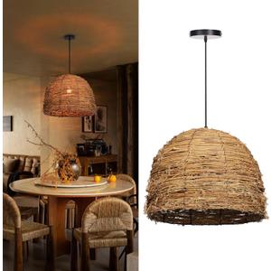 Arturesthome 1 Light Coastal Boho Chandeliers for Dining Room Woven Pendant Light Fixture Wicker Pendant Lamp for Living Room Entryway Hallway Bedroom 15.7"*11.8" (Rattan)