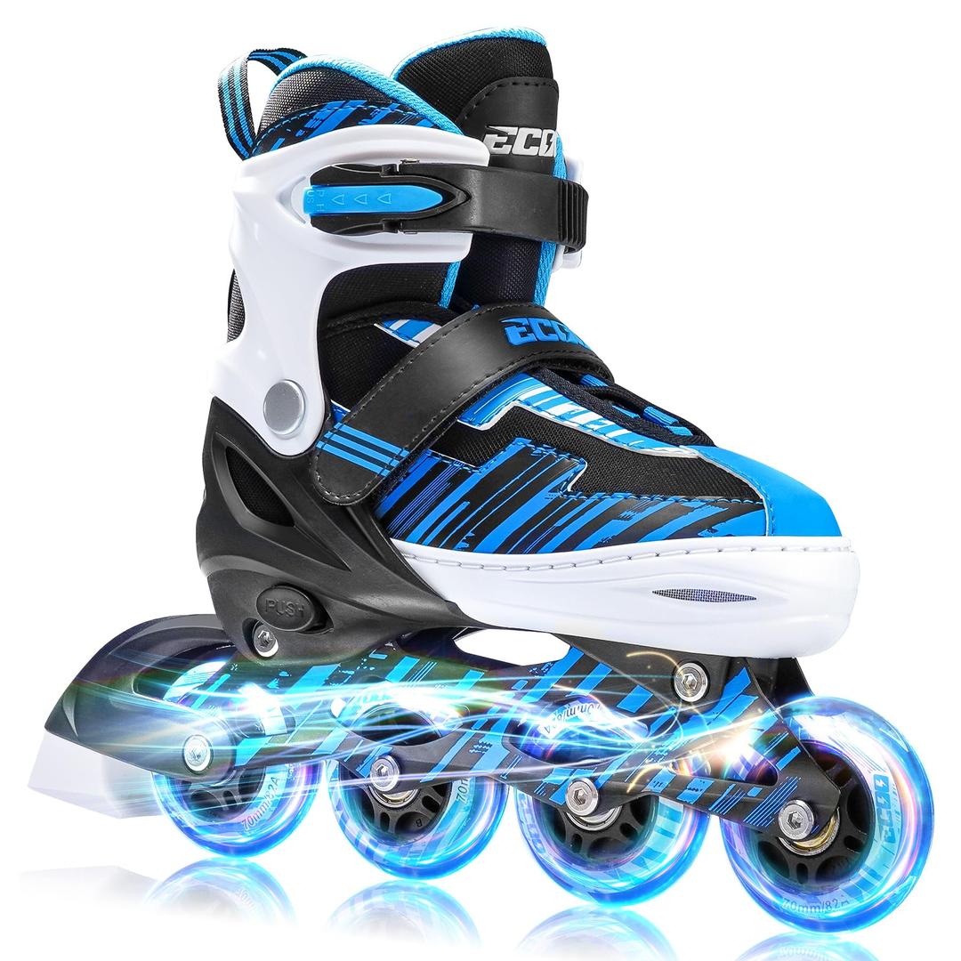 ECOO Adjustable Inline Skates Boys and Girls with Light up Wheelsï¼ŒRoller Skates for Kids Ages 4-12, Teen Skates for Beginner Outdoor and Indoor (Blue, Medium-Big Kids（13j-3 US）)