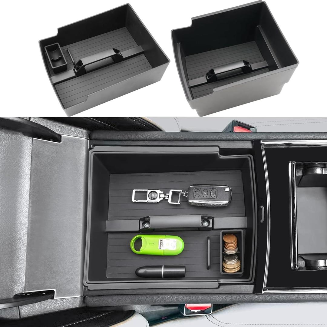 Double Layer-2024 2025 2026 Traverse Center Console Organizer for Chevy Traverse (LT/Z71/RS/High Country/LS),with Small Handle&Coin Holder, Durable ABS Plastic Tray 2025 Traverse Accessories