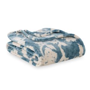 Berkshire Blanket-Classic Heavyweight Soft Printed VelvetLoft® Plush Blanket, Full/Queen Size Soft Fuzzy Warm Blanket for Couch Sofa Bed, Floral Blue, 90in x 90in