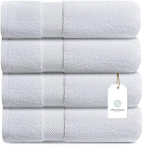 White Classic Luxury Bath Towels Large - Cotton Hotel spa Bathroom Towel |16x30 in | 6 Pack | White
