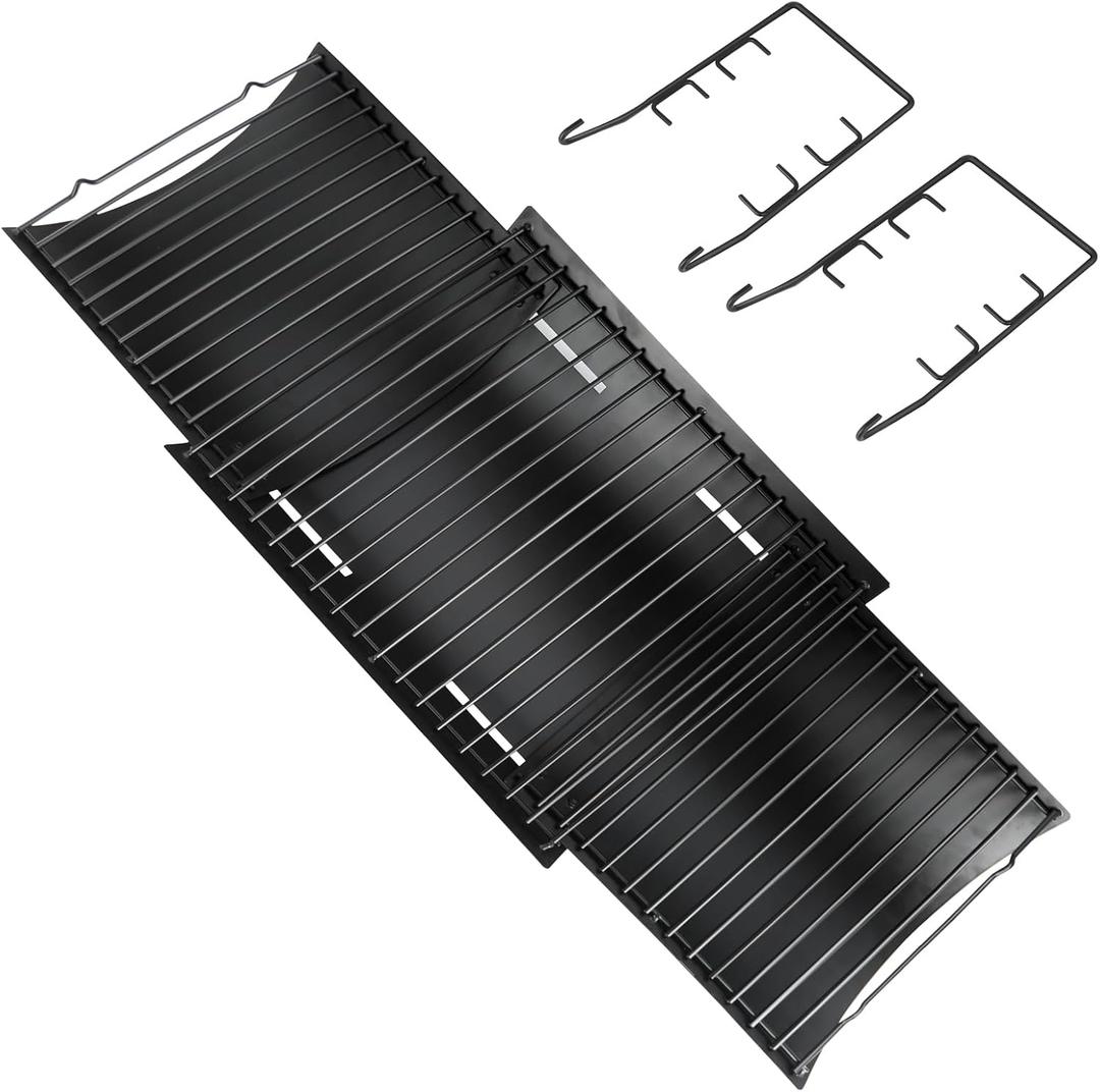 23.62" to 35.43" Adjustable Ash Pan for Charcoal Grill Chargriller 1224 1324 2121 2222 2123 Replacement Parts for Royal Gourmet, Oklahoma Joe's Charcoal Grills with 2PCS Fire Grate Hanger