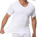 Comfneat Men's 3-Pack Undershirts Stretchy Cotton Spandex T-Shirts V-Neck Shirts for Men (White, XL)